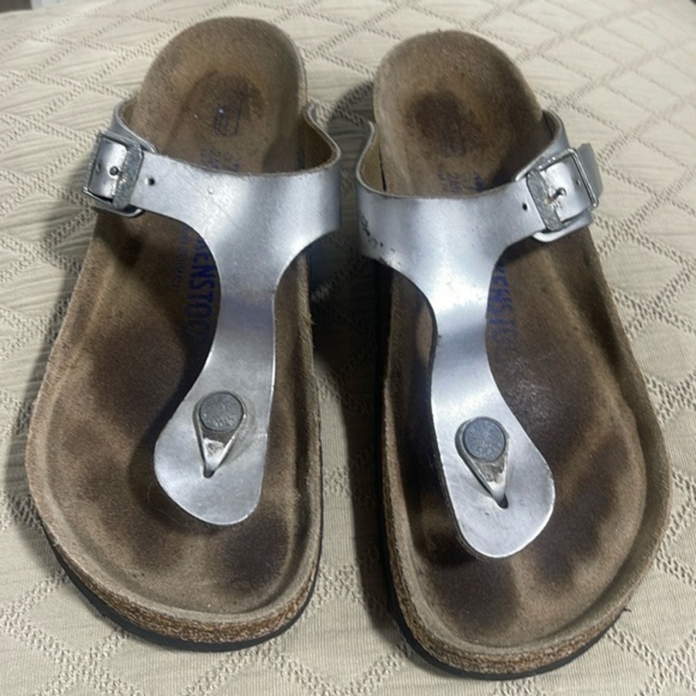 Birkenstock Silver Metallic Thong Sandals